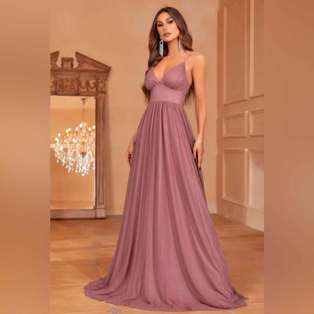 Solid A Line Cami Dress Elegant Mauve Evening Gown size PTP 20 length 49 - Picture 3 of 5
